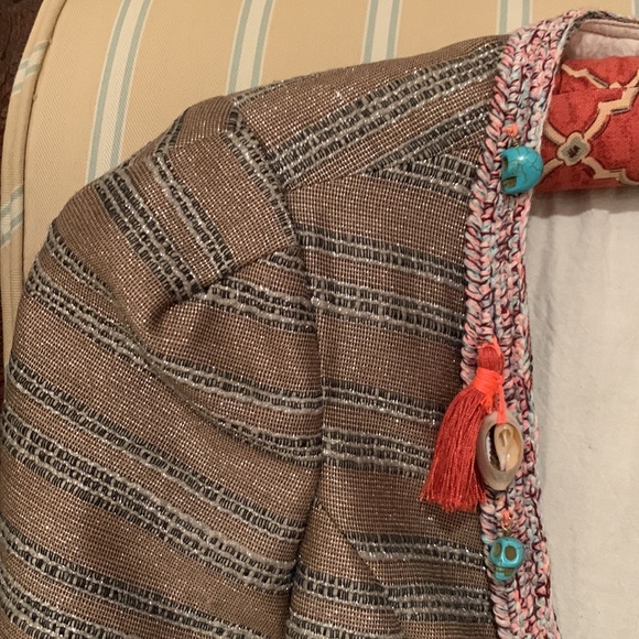 NWOT MAISON SCOTCH LUXURY CROPPED JACKET FRINGE SEASHELLS TURQUOISE EMBELLISHED - Picture 4 of 13